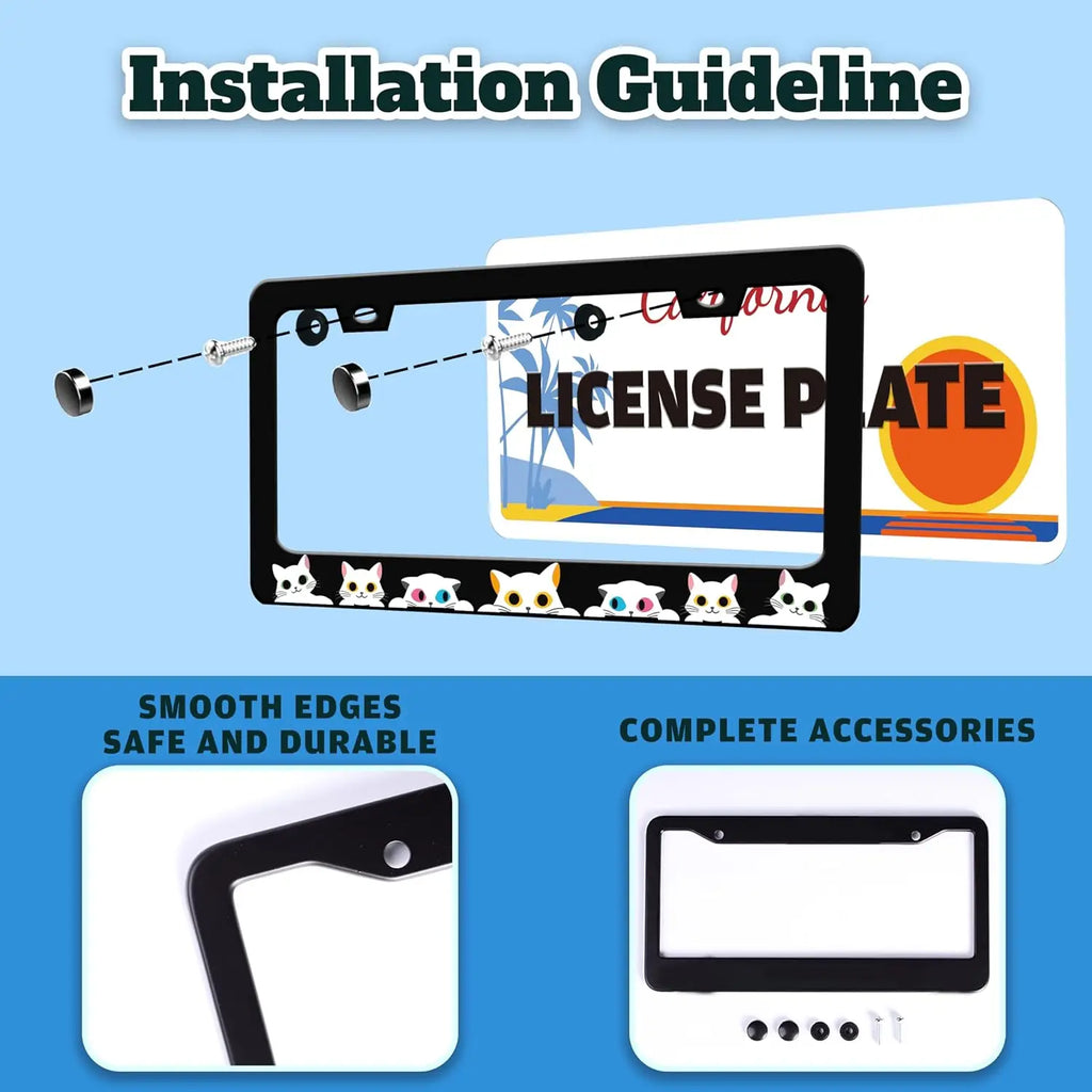Cute Cat License Plate Frame – Cartoon Cat Head Car Tag Holder License Plate Frame HIP