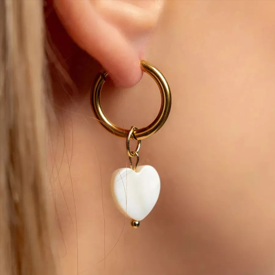 Bohemian White Shell Heart Drop Earrings | Women's Fashion Drop Earrings HIP