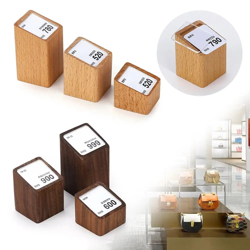 Wood Base Acrylic Price Tag Holder Stand – 3 Sizes Price Tag Display Stand HIP