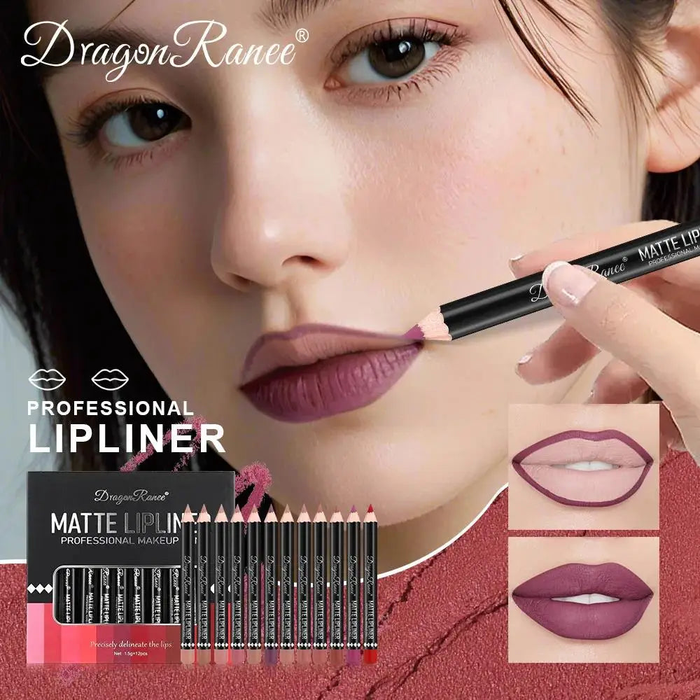 Dragon Ranee 12-Color Matte Lip Liner Set – Waterproof Pencils Lip Liner Set HIP
