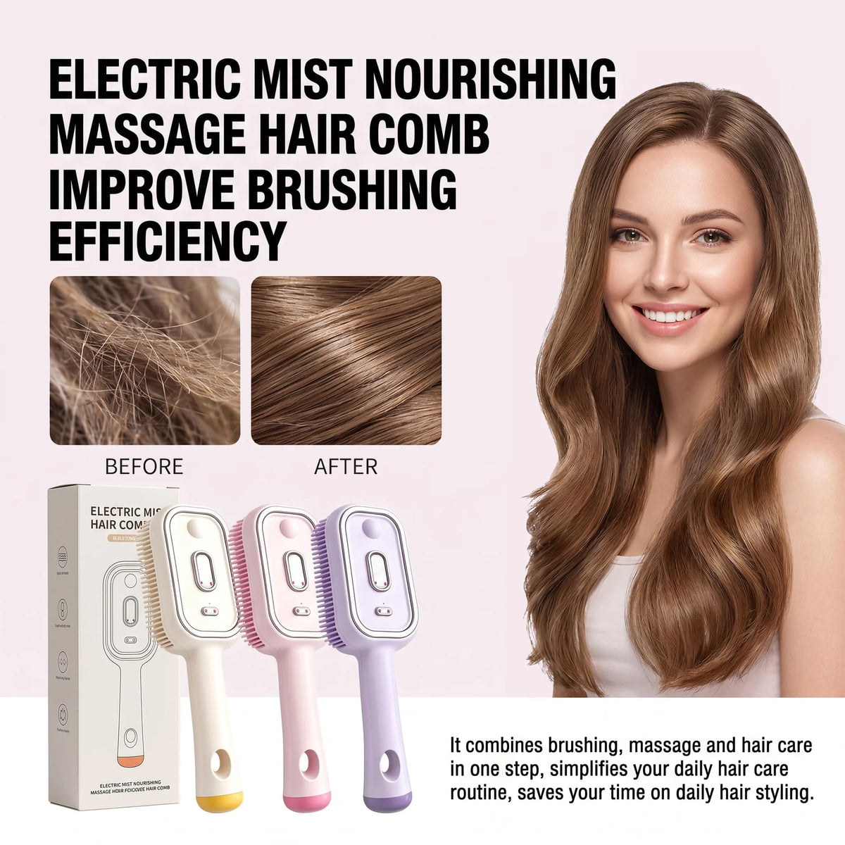 Electric Mist Hair Brush – Steam Detangling & Scalp Care Steam Hair Brush HIP