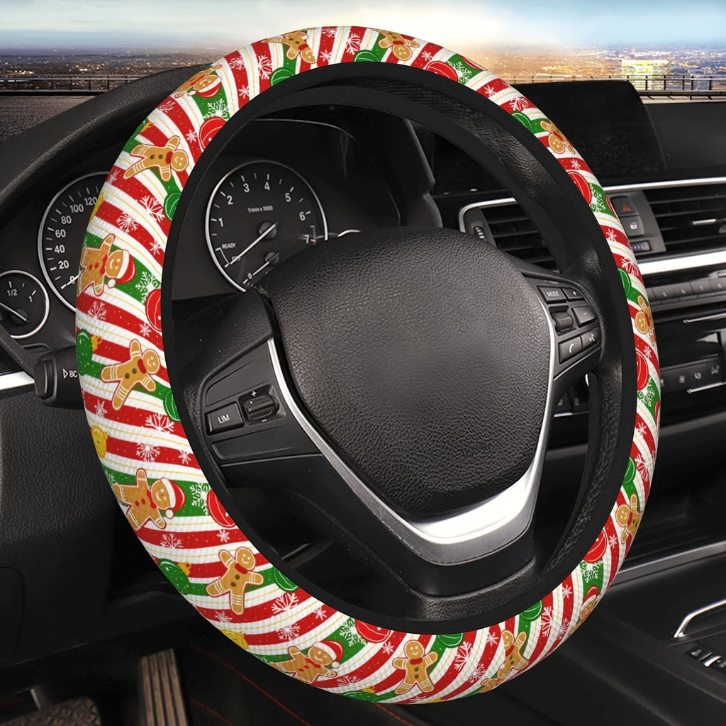 Christmas Gingerbread Steering Wheel Cover – 15-Inch Fit Steering Wheel Cover HIP black
