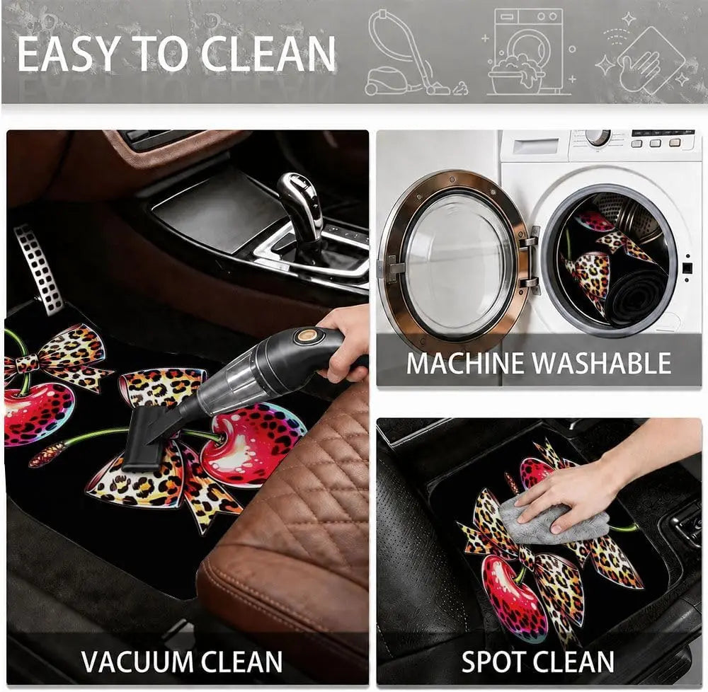 Cherry Leopard Bow Car Floor Mats – All Weather SUV Set Car Floor Mats HIP