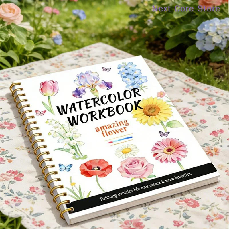 Spiral Bound Watercolor Flower Workbook – Thick Cotton Paper Watercolor Sketchbook HIP