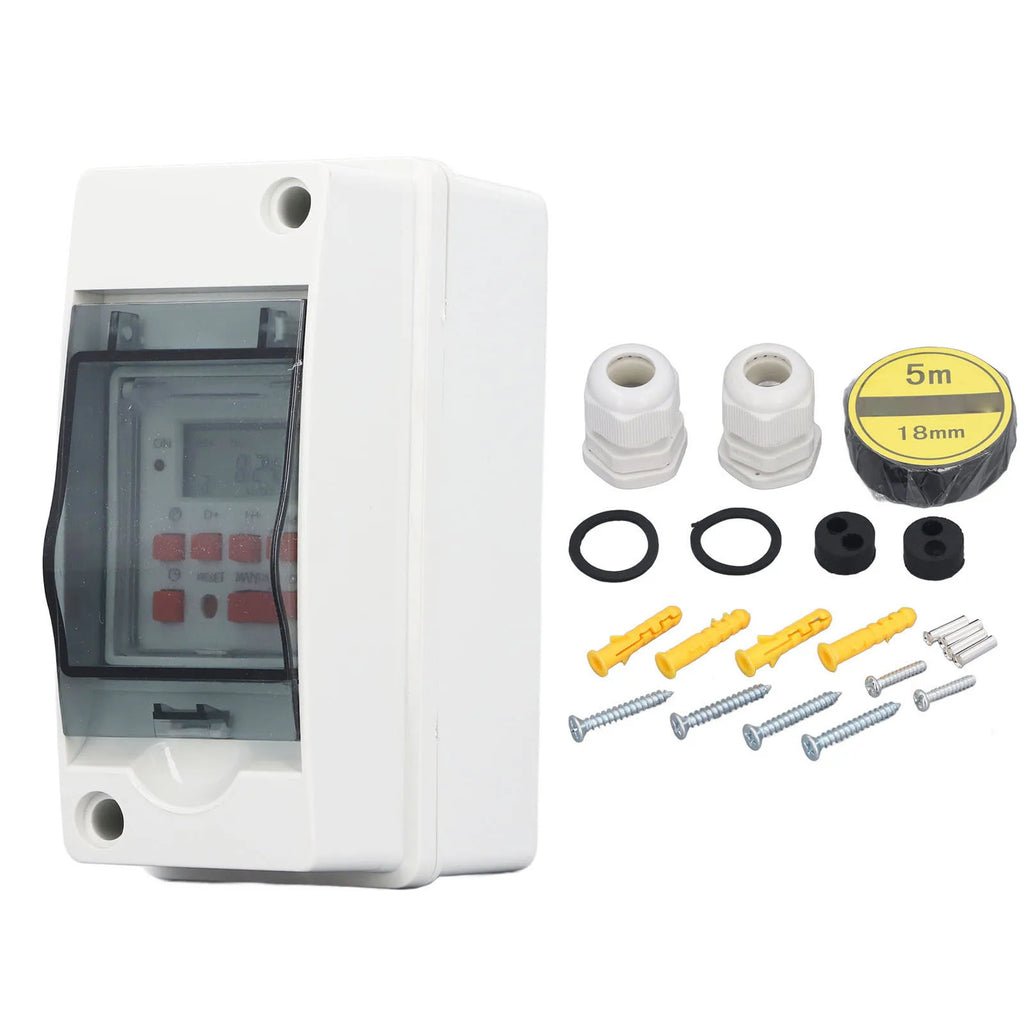 Timer Switch 7 Day 28 On Off Schedules Programmable LCD Display Digital Timer Switch with Waterproof Box AC85‑265V HIP A