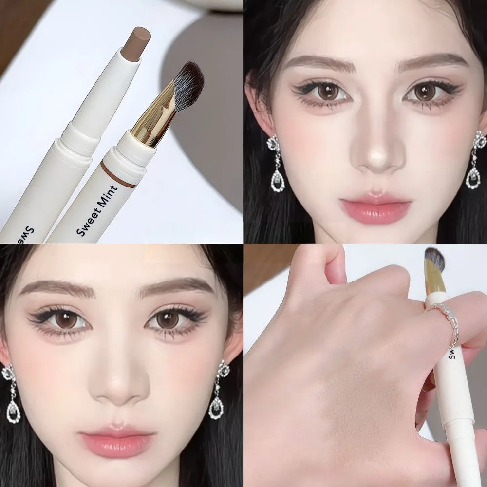 Dual-Ended Face Contour & Highlight Stick 3D Nose Shadow with Smudge Brush Silky Smooth Concealer Pen Natural Sculpting Makeup HIP 02