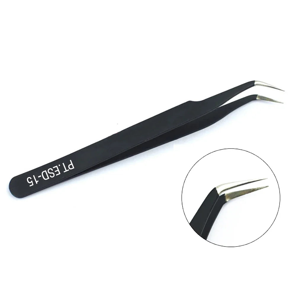 Stainless Steel Black Curved Straight Eyebrow Tweezers Anti Acid Nipper Rhinestone Picking Tool False Eyelash Nail Art Tool HIP