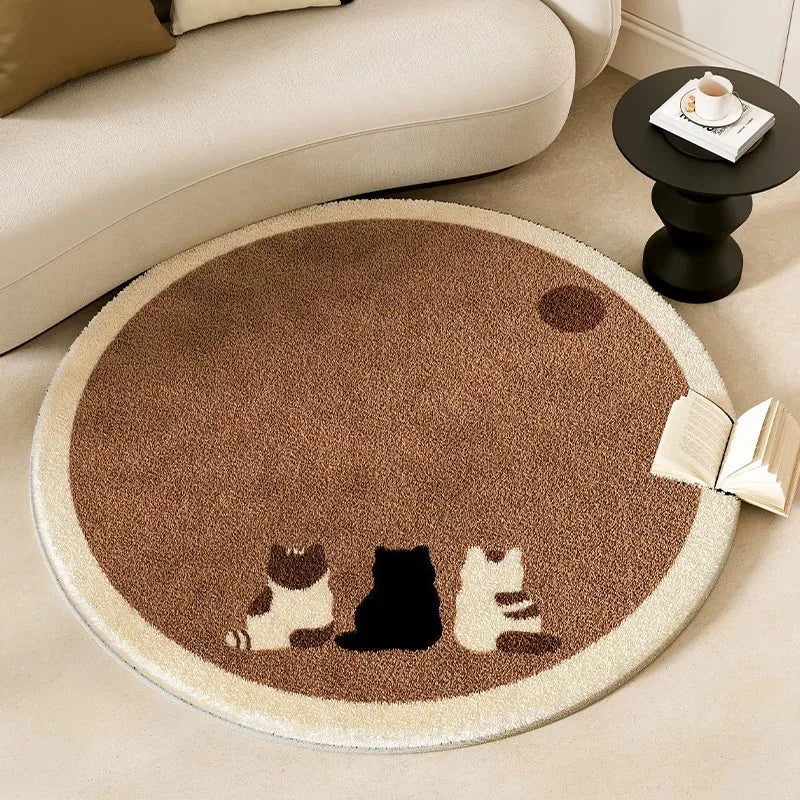 Soft Cat Pattern Round Rug – Modern Minimalist Floor Mat Area Rug HIP GU6272-YD Diameter100cm