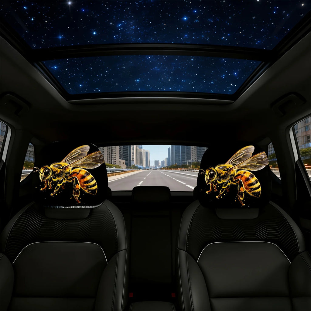 2-Pack Bee Print Car Seat Headrest Covers – Washable & Durable Car Headrest Cover HIP