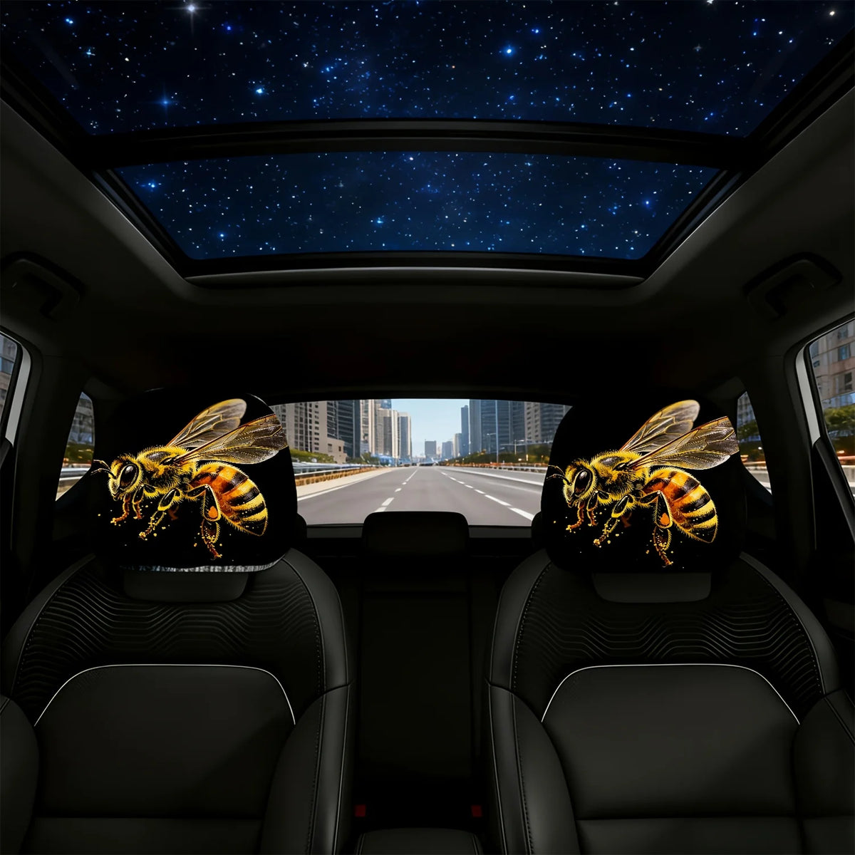 2-Pack Bee Print Car Seat Headrest Covers – Washable & Durable Car Headrest Cover HIP
