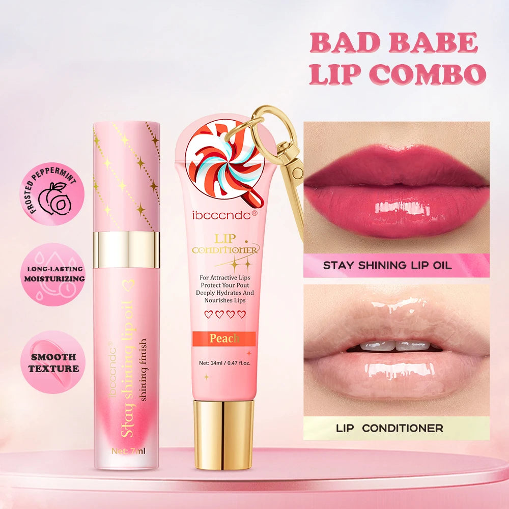 Lip Glosses Set Lip Duo Lip Gloss Combo with A Keychain Long Lasting Moisturizing Nourish Plumper Cosmetics HIP