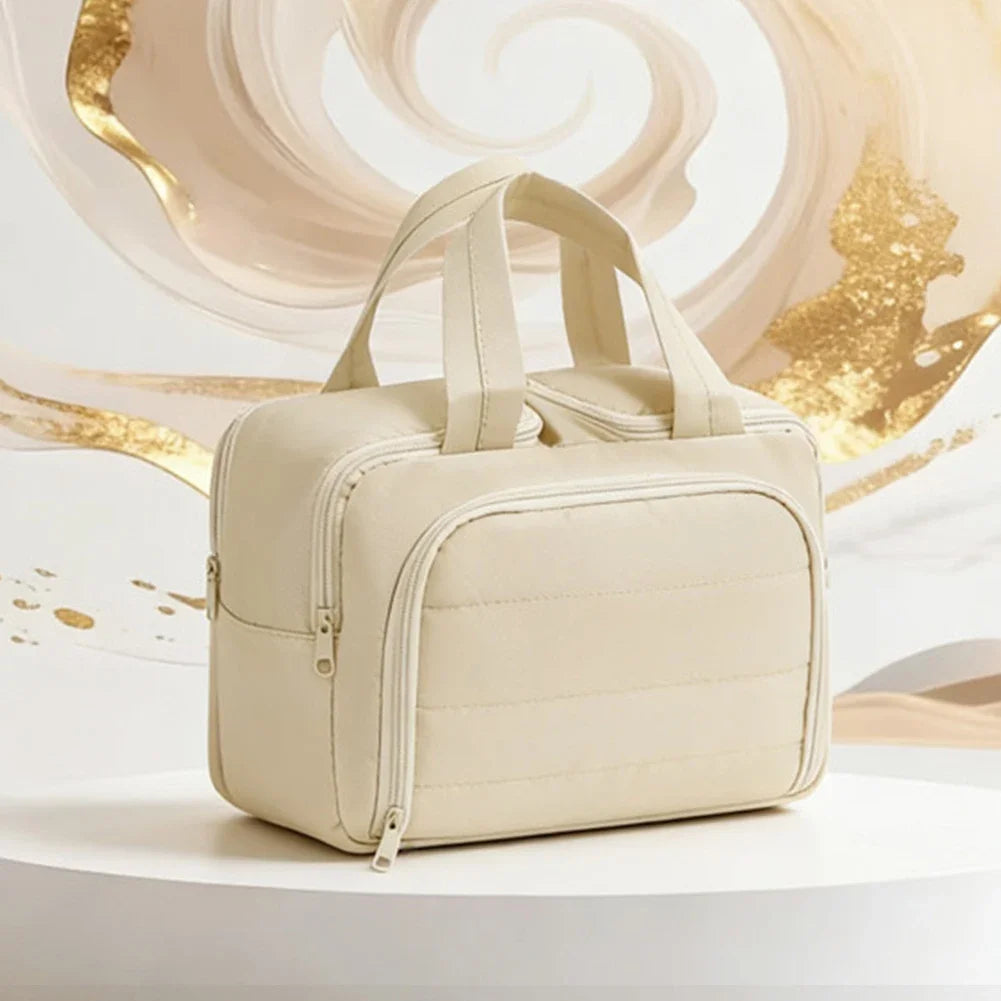 Large Capacity Cosmetic Bag Waterproof with Multiple Compartments Lightweight Men Women Travel Toiletries Makeup Pouch Bag HIP Beige