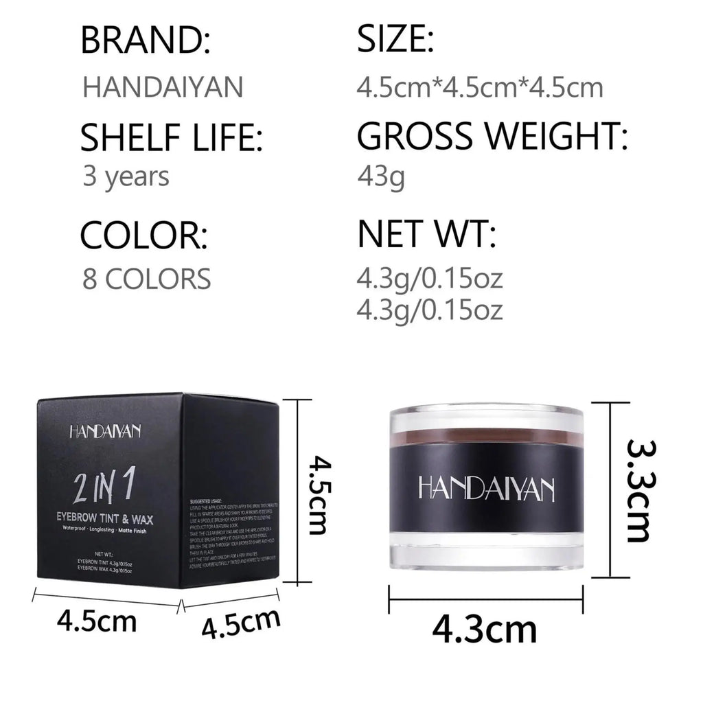 Handaiyan 2-in-1 Waterproof Eyebrow Wax & Tint Pomade | 8 Shades Eyebrow Pomade HIP