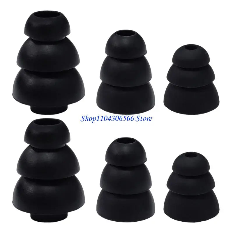 6-Pack Triple Flange Silicone Ear Tips 3.8mm – Universal Fit Earphone Ear Tips HIP Black CN