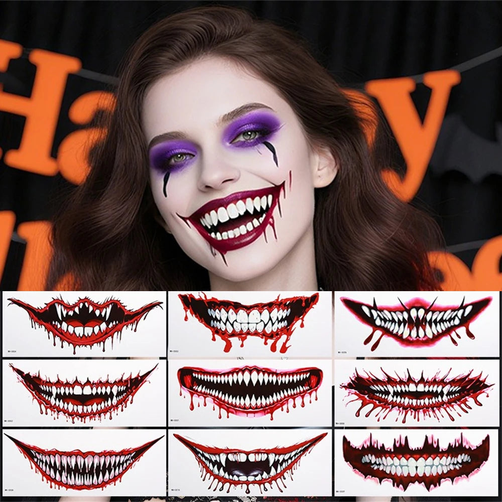 Big Mouth Tattoo Stickers 3D Creepy Lip & Body Decals for Party Makeup Horror DIY Fake Wounds & Scars For Halloween Party Tool HIP