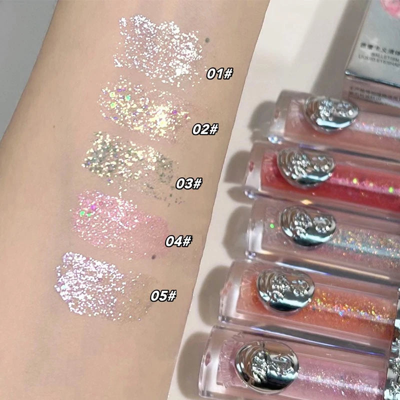 Silicone Brush Liquid Eyeshadow Pearlescent Shimmer Long Lasting Monochrome Pearly Fine Sparkling Sequins Eye Shadow Highlighter HIP