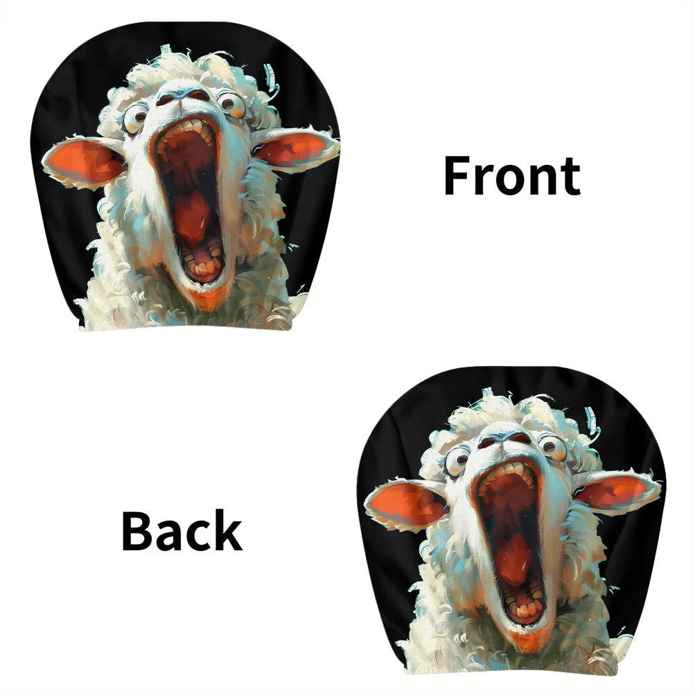 2-Pack Funny Laughing Sheep Art Car Headrest Covers Car Headrest Cover HIP black