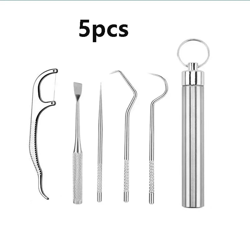 RUZOFO Reusable Aluminum Toothpick Set | 3–7 Pcs Portable Reusable Toothpick Set HIP C625-Silver 5pcs