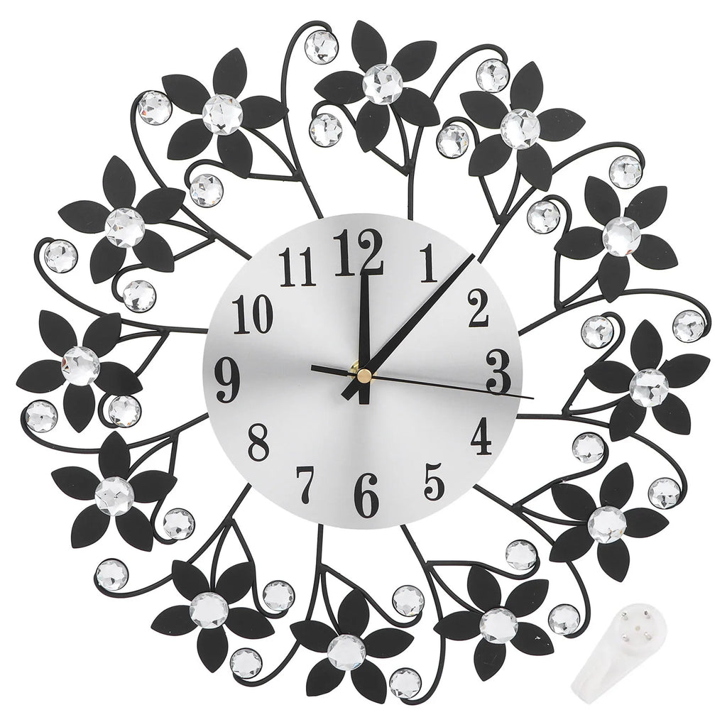Modern Metal Wall Clock Crystal Home Office Decor Silent Metal Fashion Wall Clock HIP WHITE