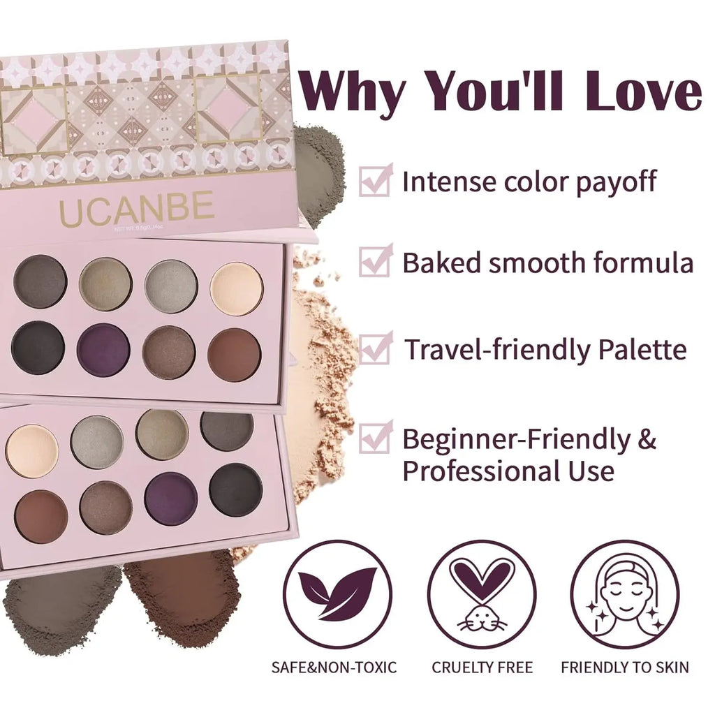 UCANBE 8-Color Eyeshadow Palette – Nude Smokey Earthy Tones Eyeshadow Palette HIP