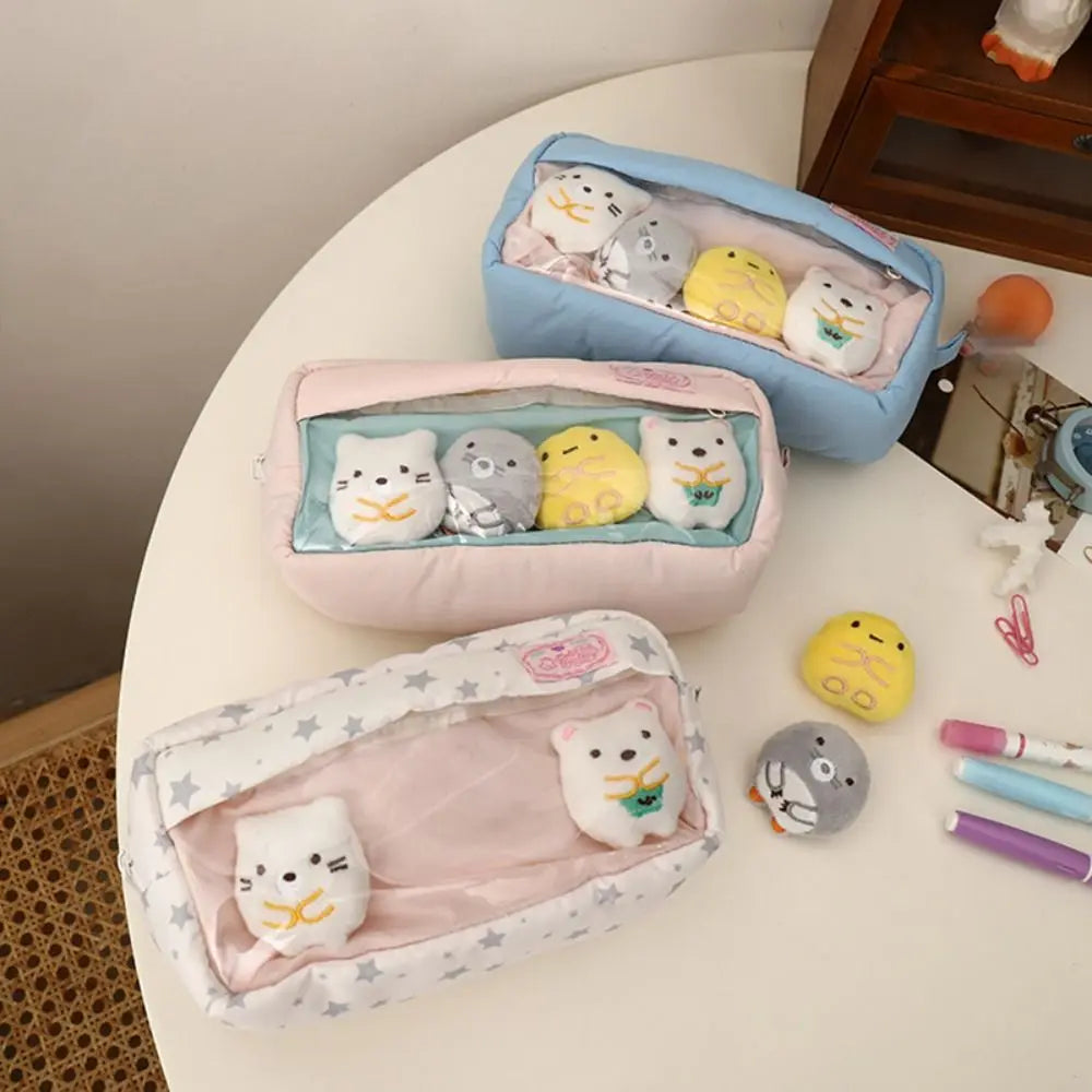 Large Capacity Star Pattern Pencil Case with Plush Dolls Pencil Case HIP