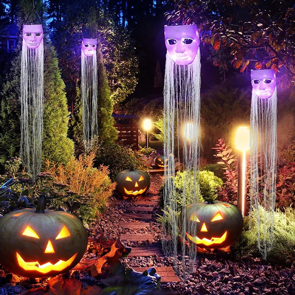 Paintable DIY Face Glowing Ghost Mask 105cm Hanging Long Hair Halloween Prop Yard Indoor Outdoor Haunted House Decor HIP