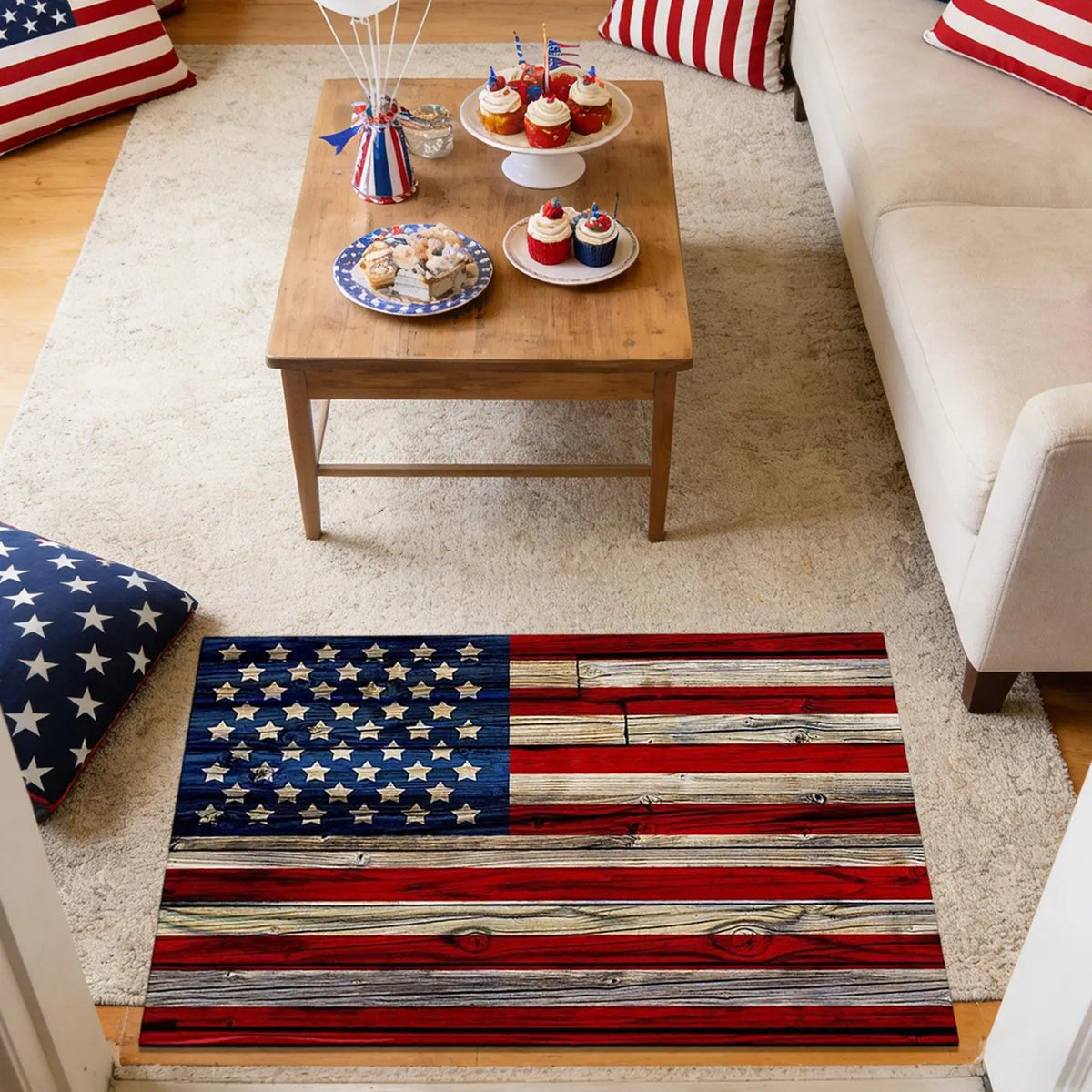 Vintage American Flag Doormat – Non-Slip Patriotic Rug Entryway Doormat HIP 3 40x60cm-Felt