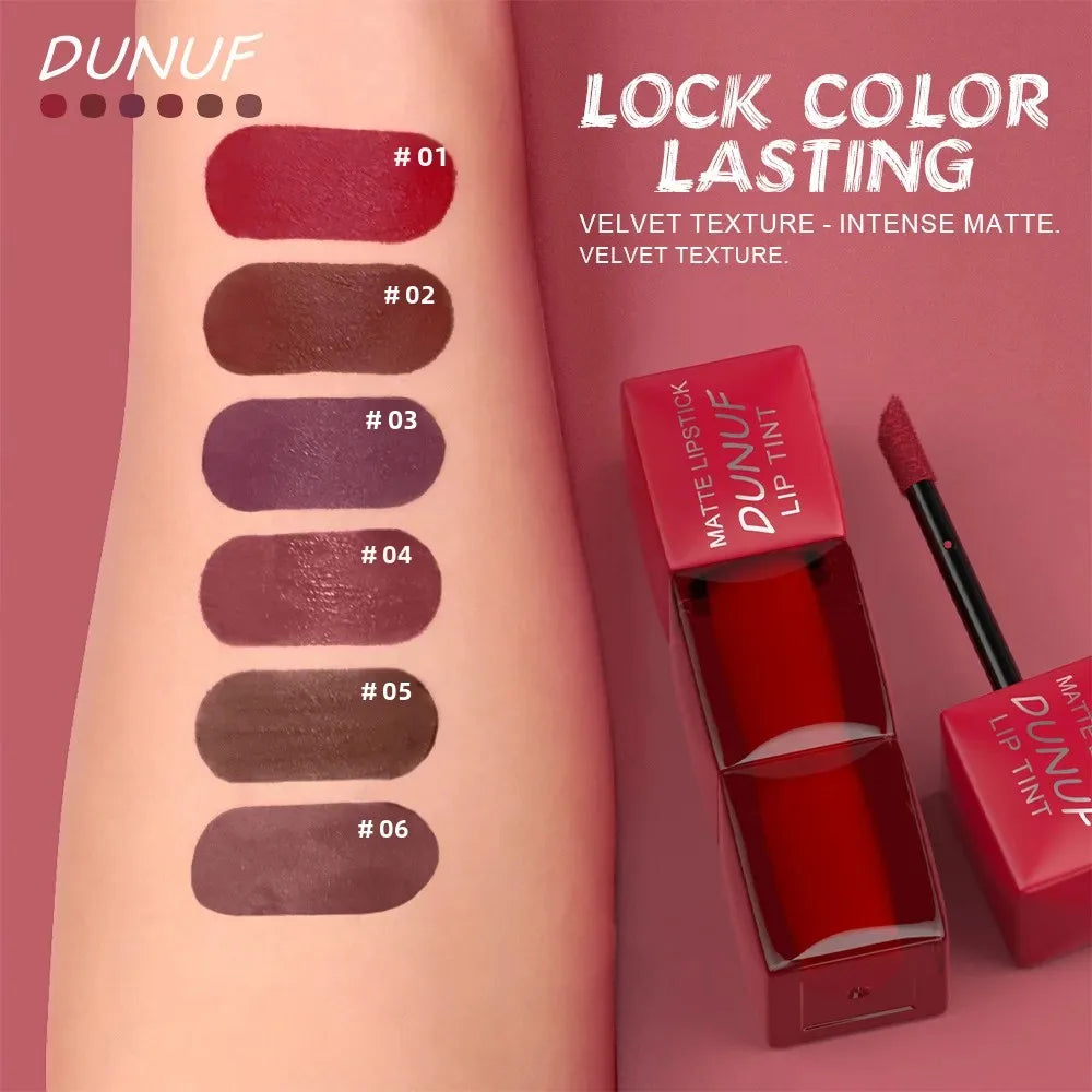 DUNUF 6-Piece Velvet Matte Lipstick Set – Waterproof Lip Tint Matte Lipstick Set HIP