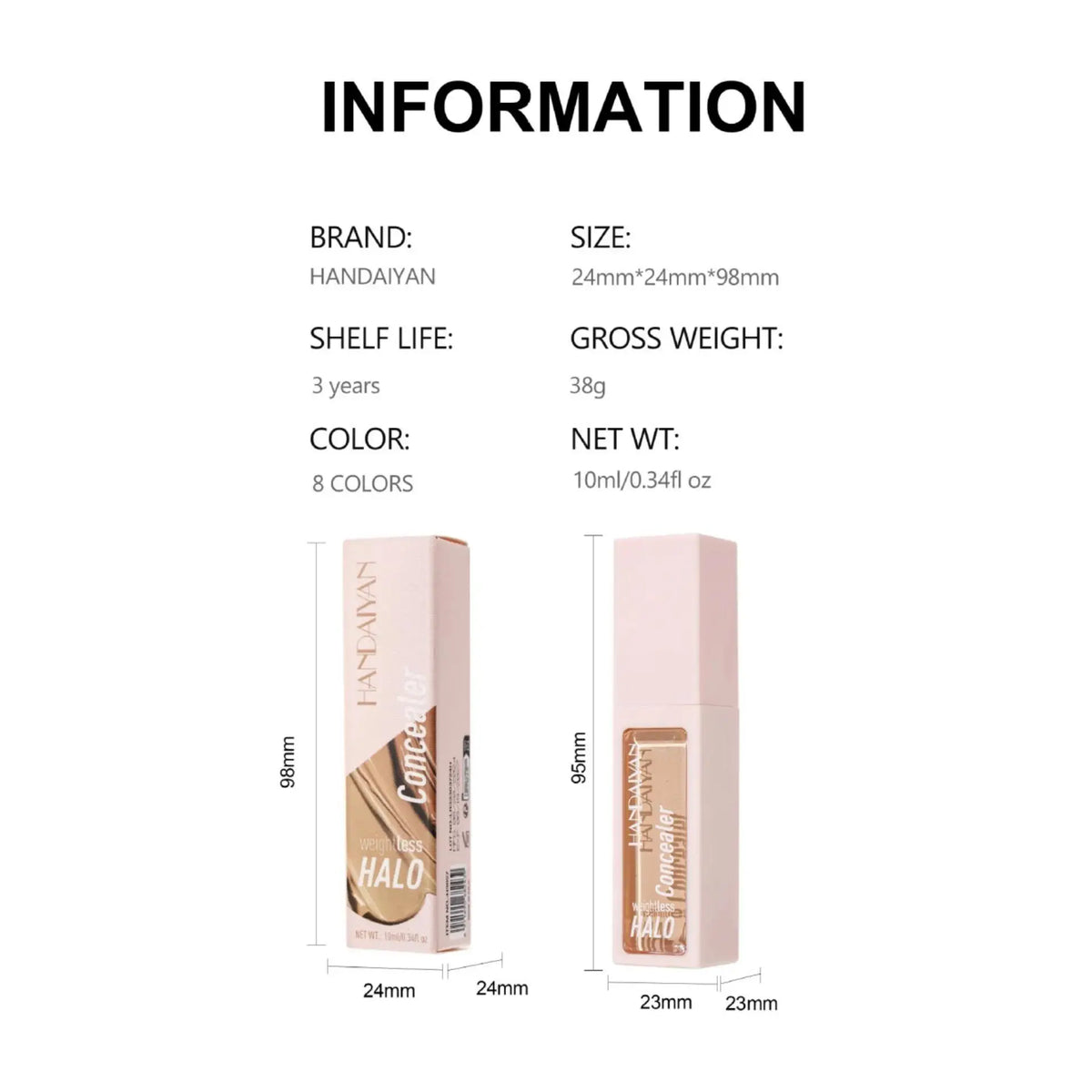 Handaiyan Matte Liquid Concealer – 8 Shades, Full Coverage Liquid Concealer HIP