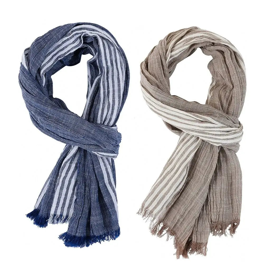 Men's Striped Cotton Linen Scarf – Warm Tassel Shawl Wrap Men's Scarf Shawl HIP
