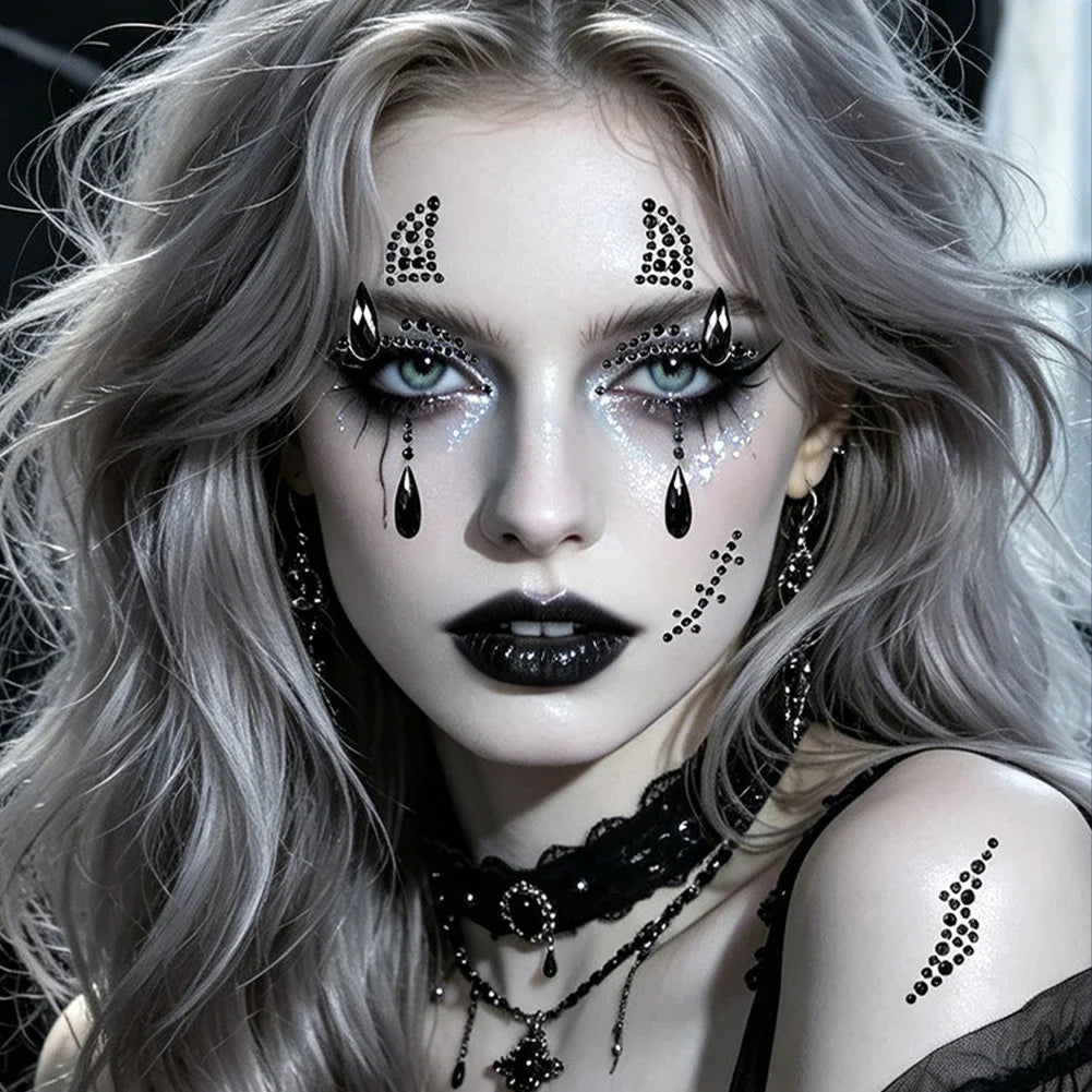 Universal Red Black Bloodstain Face Eye Gem Decals Horror Cosplay Party Decor Stickers Halloween 3D Face Rhinestone Stickers HIP