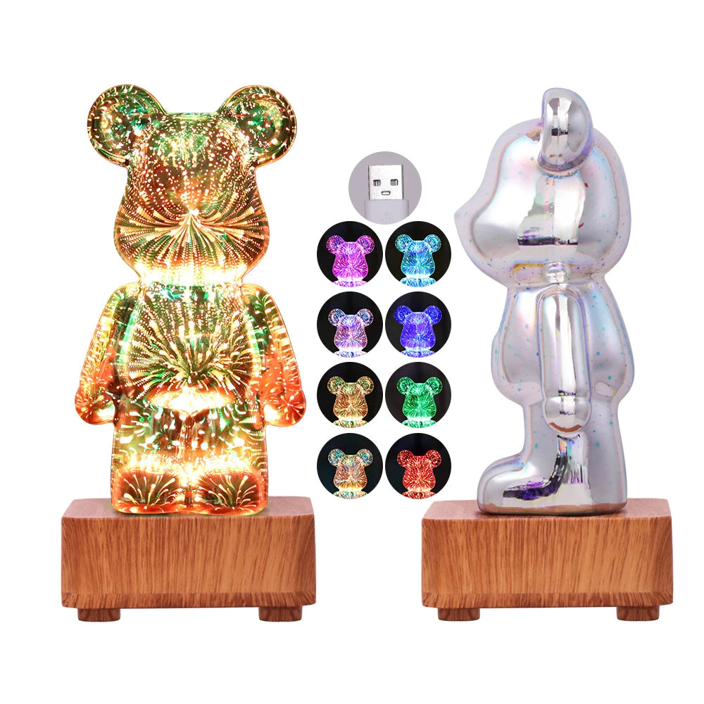 3D LED Firework Bear Night Light – Color-Changing USB Lamp LED Night Light HIP 5V USB