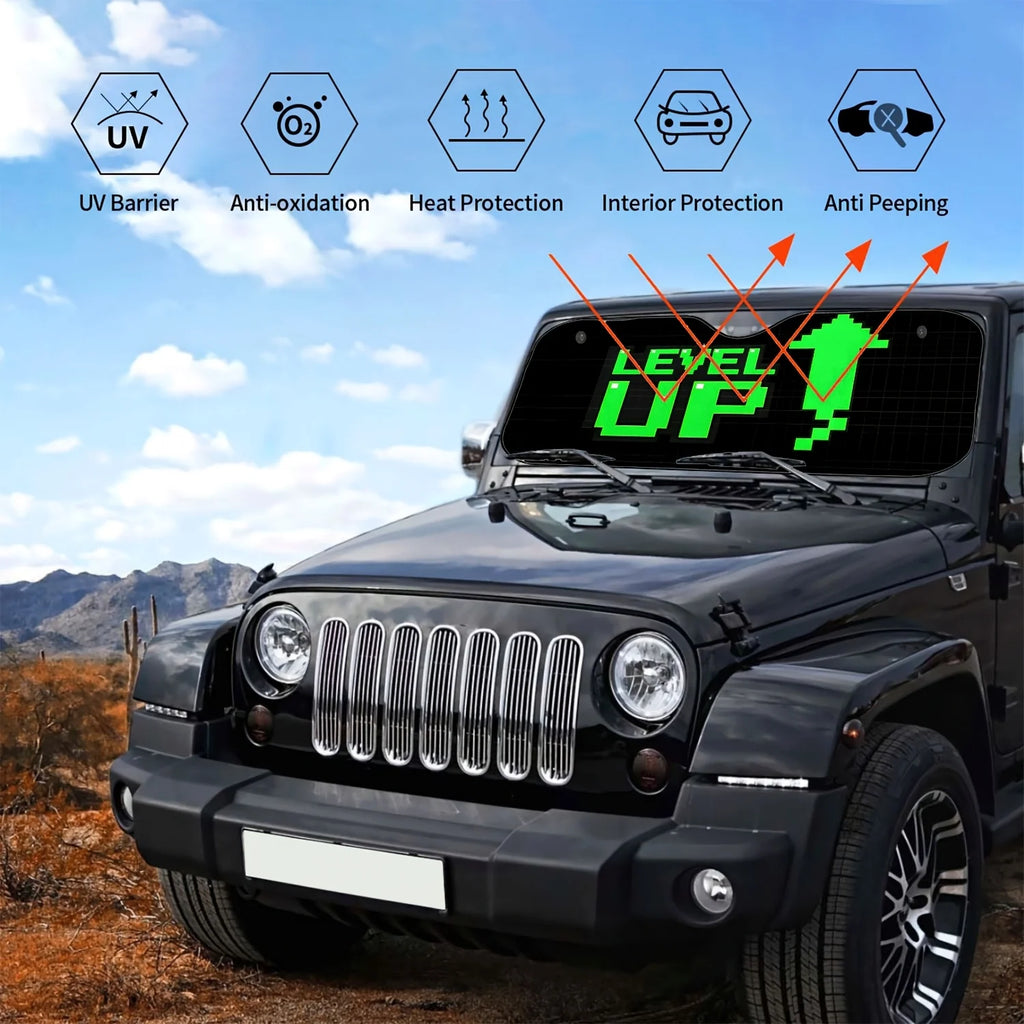Pixel Arrow Green 2D Printed Car Windshield Sunshade Car Windshield Sunshade HIP