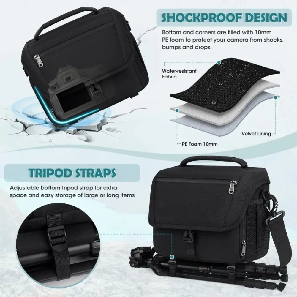 Canvas DSLR Camera Bag with Tripod Holder & Rain Cover Camera Shoulder Bag HIP