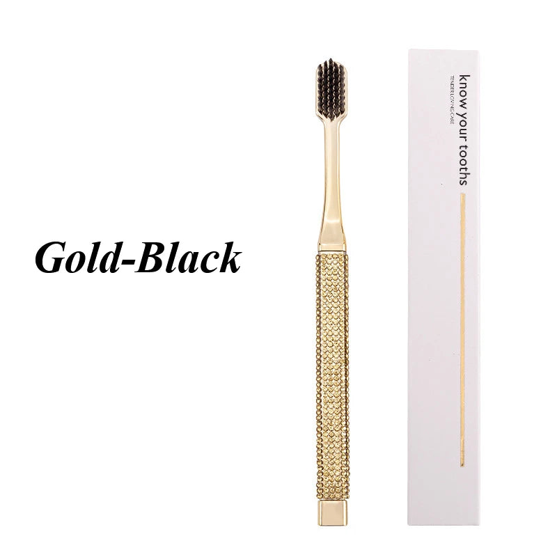 New Toothbrush Soft-hair Premium Household Cleaning Set With Electroplating For Teeth Care, Packaged Drop Shipping HIP Gold Black