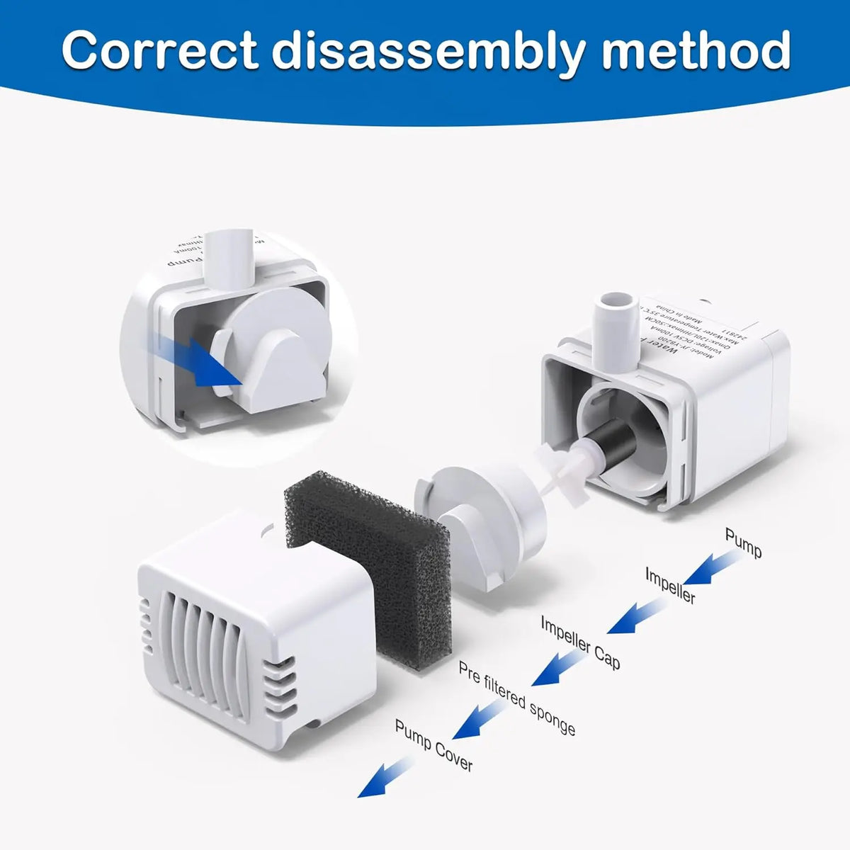 Cat Fountain Replacement Pump, LED Auto Power Off Light, Ultra Quiet Filter Pump Fit 2.2L/3.2L Smart Pet Water Dispenser HIP