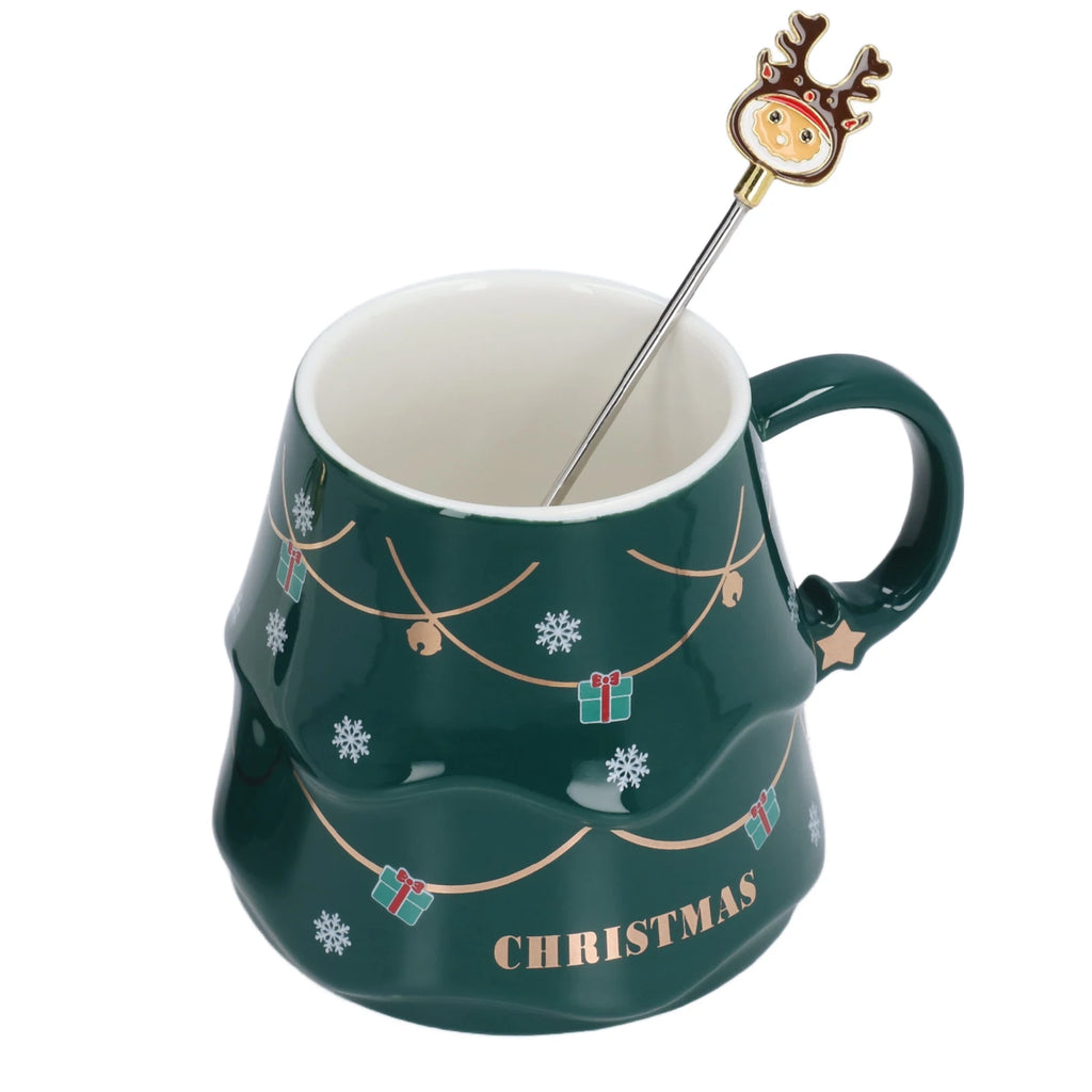 500ml Large Capacity Christmas Cup Ceramic Tea Milk Cup Coffee Mug with Lid Spoon for Home Holiday Gifts Ceramic Cup Coffee Cup HIP
