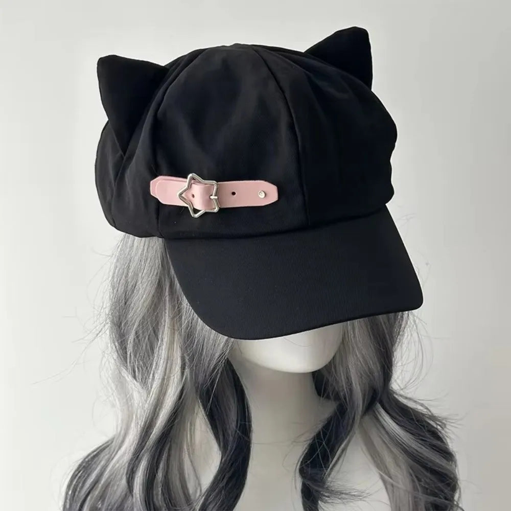 Y2K Cat Ears Lolita Beret Hat – Harajuku Gothic Flat Cap Lolita Beret Hat HIP