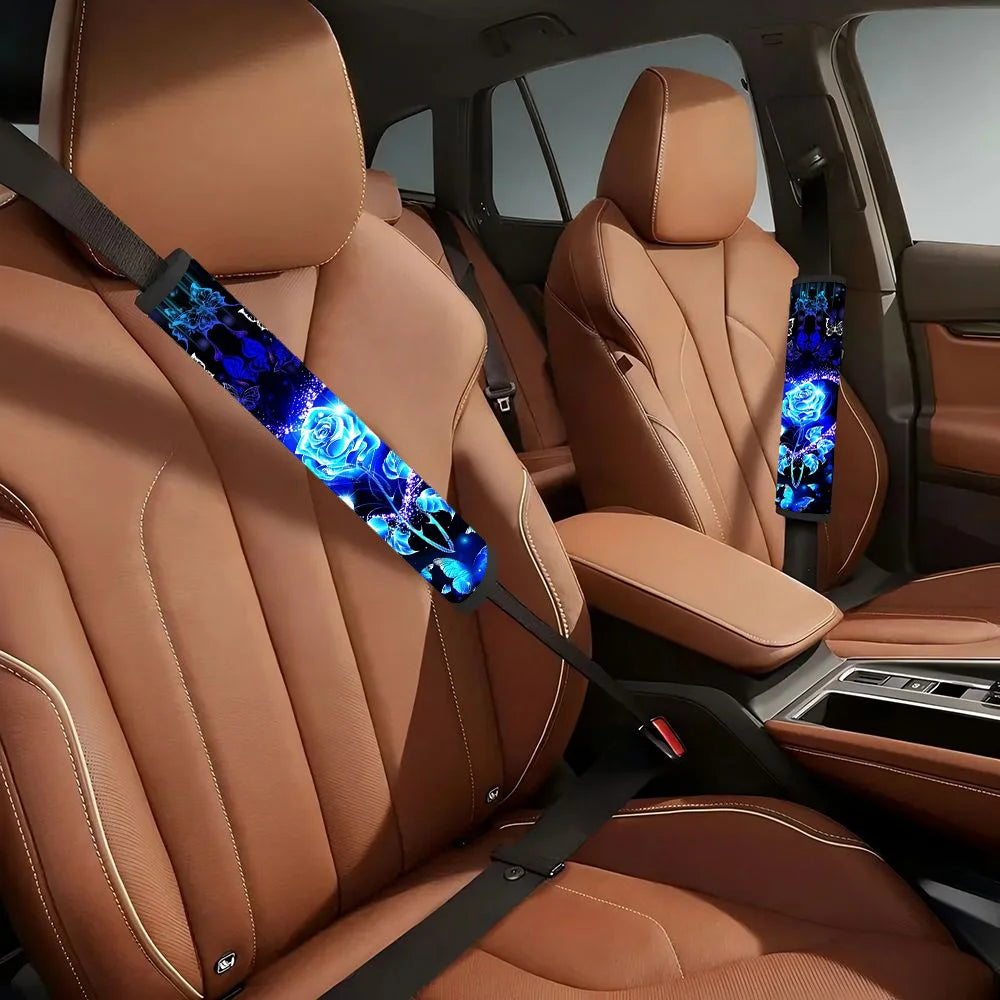 Blue Rose Butterfly Car Seat Belt Pads – Soft Shoulder Cover Seat Belt Cover HIP