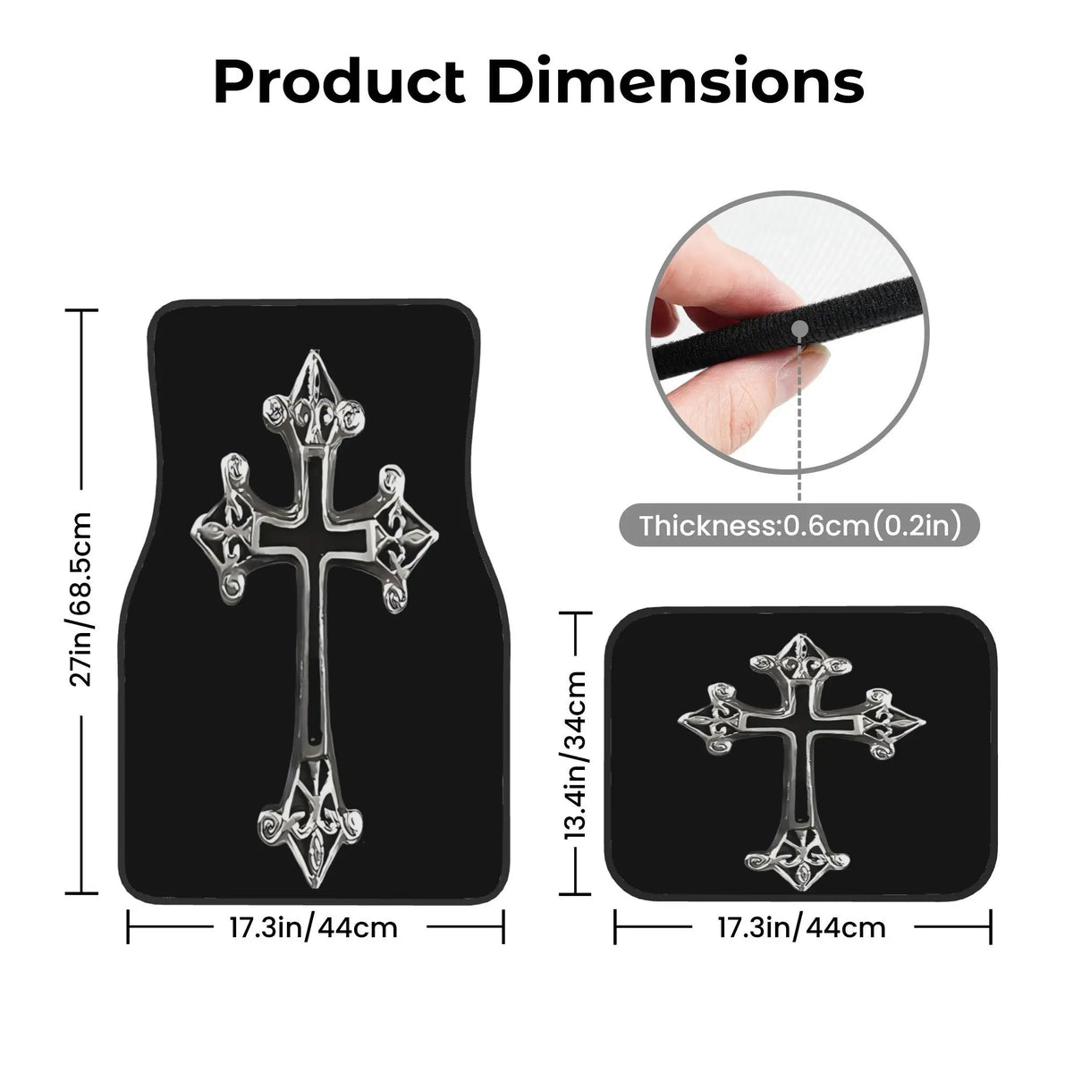 4-Piece Gothic Cross Car Floor Mats – Universal Fit, Black Car Floor Mats HIP
