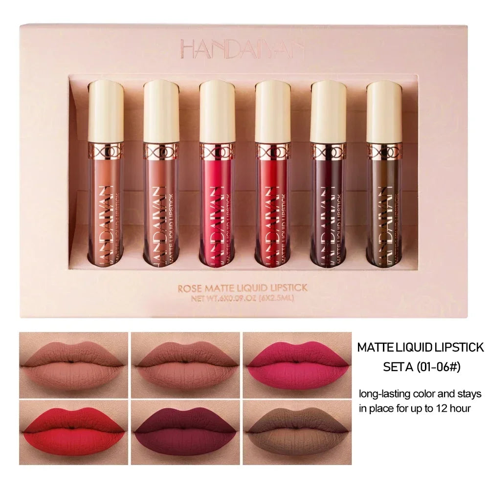 HANDAIYAN Gift 6PC/Set Matte Velvet Lip Gloss Waterproof Long-lasting Liquid Lipstick Cosmetic Beauty Keep 24 Hours Makeup HIP 01 Set