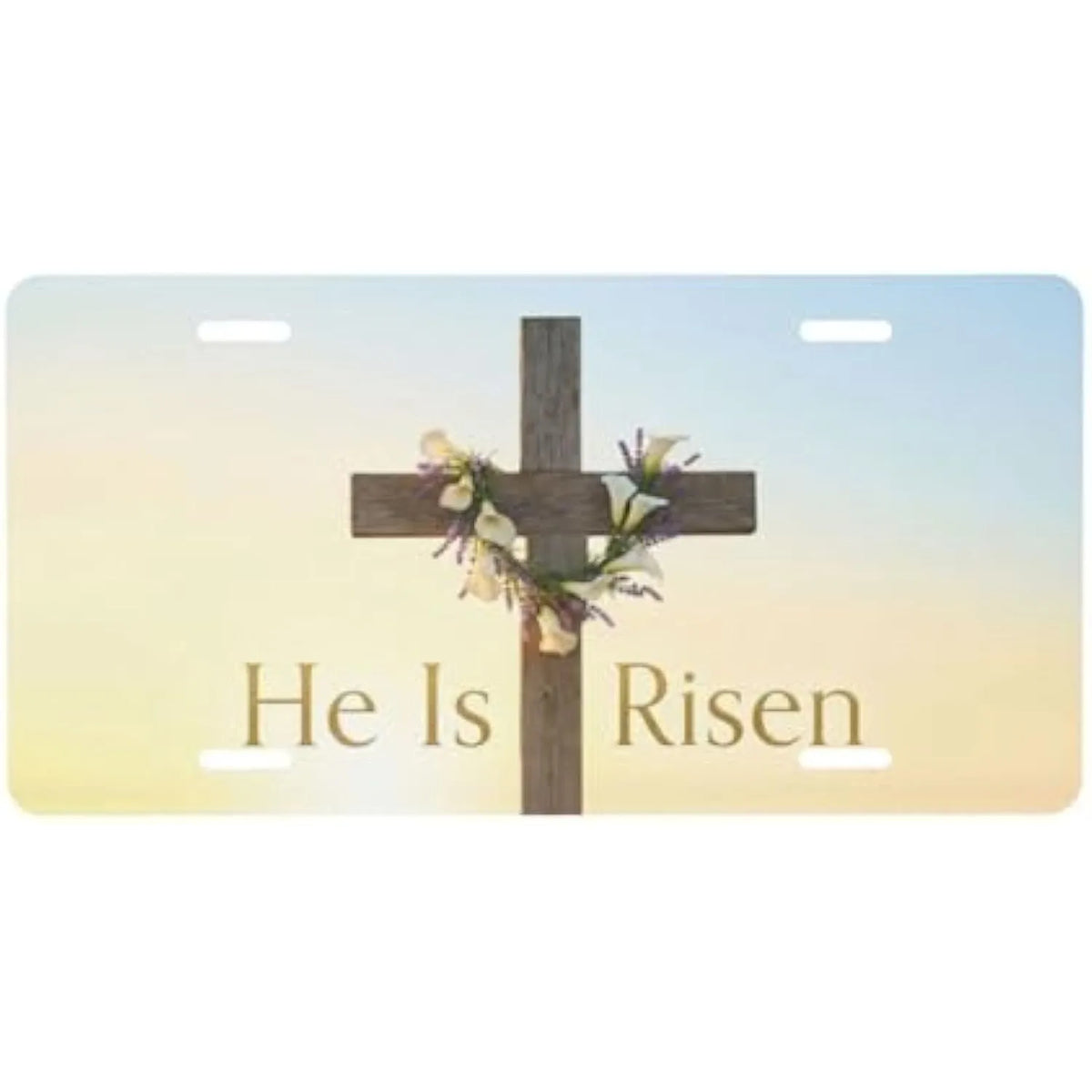 He Is Risen Christian Cross Floral Wreath Aluminum License Plate Decorative License Plate HIP 1