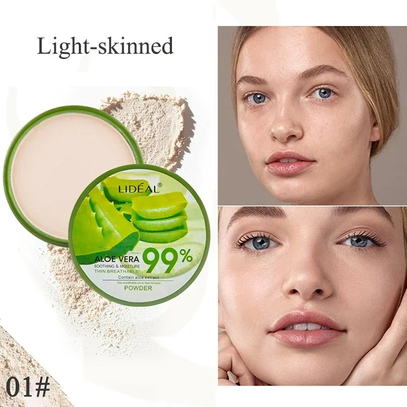 99% Aloe Vera Moisturizer Face Powder Smooth Foundation Pressed Powder Makeup Concealer Pores Cover Whitening Brighten Cosmetics HIP 01 Light Skin