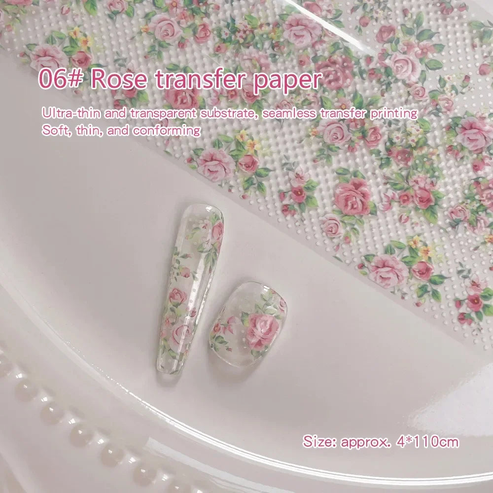 Lace Floral Nail Transfer Stickers Colorful Rose Flower Nail Foil French Vintage Style for DIY Manicure Transfer Paper Ornament HIP 06