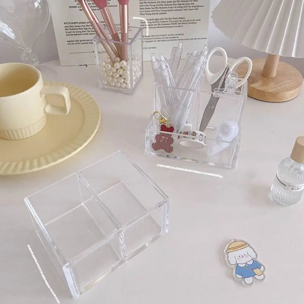 Transparent Acrylic 3-Grid Pen Holder & Desk Organizer Acrylic Desk Organizer HIP