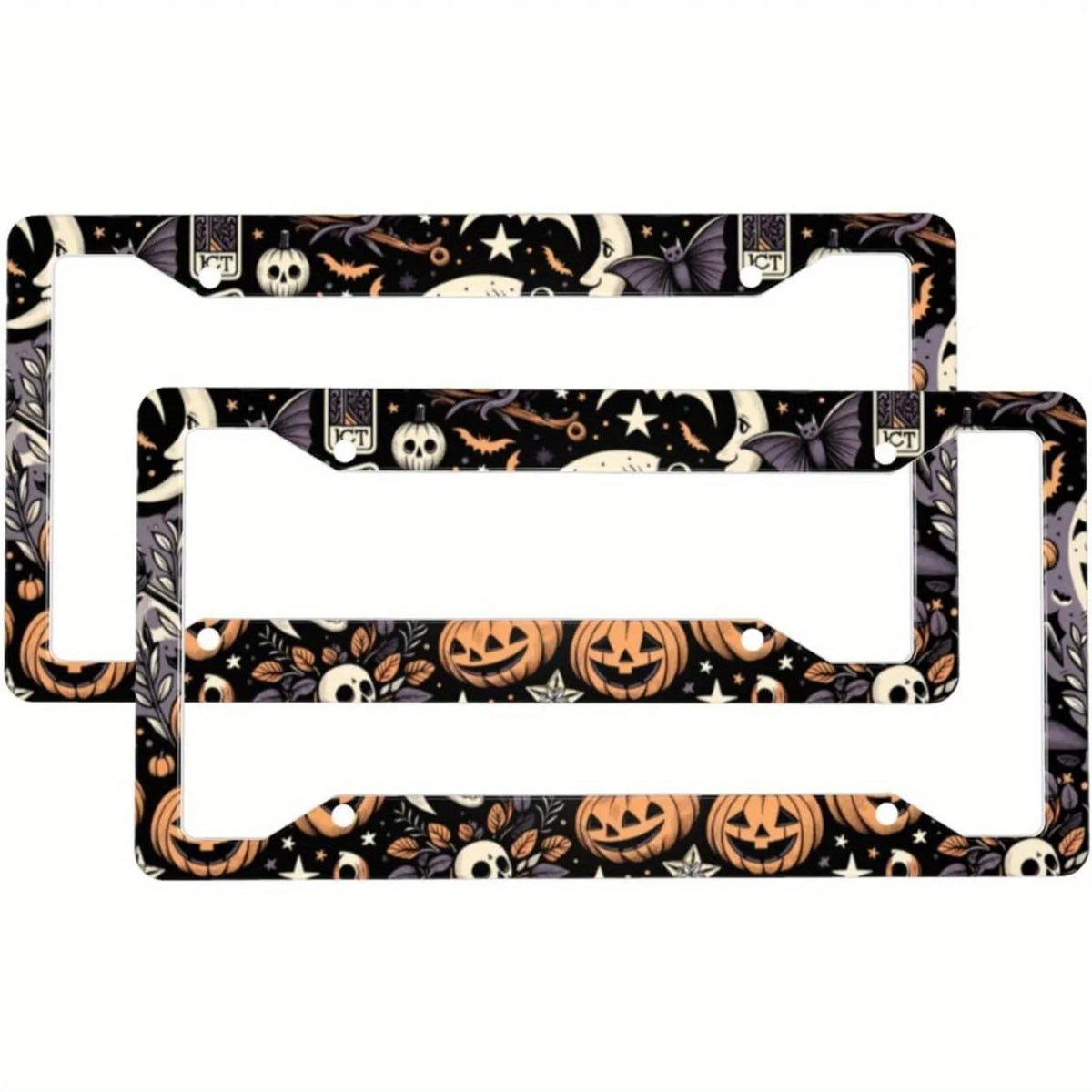 Halloween 2-Pack Aluminum License Plate Frames | 4-Hole Universal License Plate Frame HIP 1