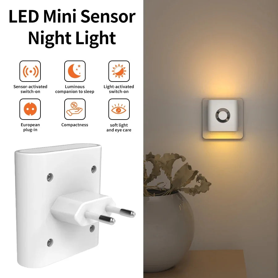 AC 220V LED Night Light With EU Socket Motion Sensor Wall Lamp Bedside Ambient Light For Bedroom Corridor Bathroom Hallway Stair HIP 220-240V EU Plug Warm White