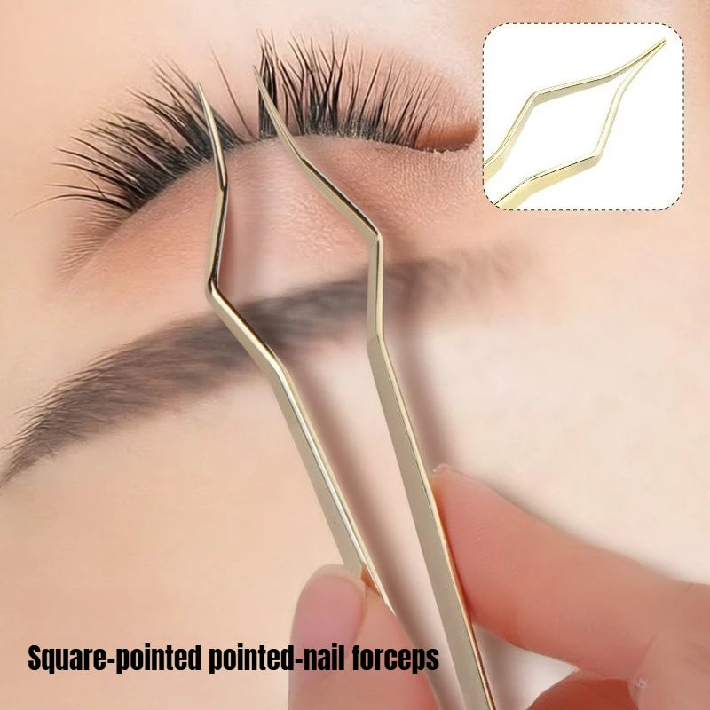 Square Curved Tip Tweezers Lash Extension Tweezers High Precision Silver Gold Stainless Steel Anti Slip Quick-Separator Tools HIP
