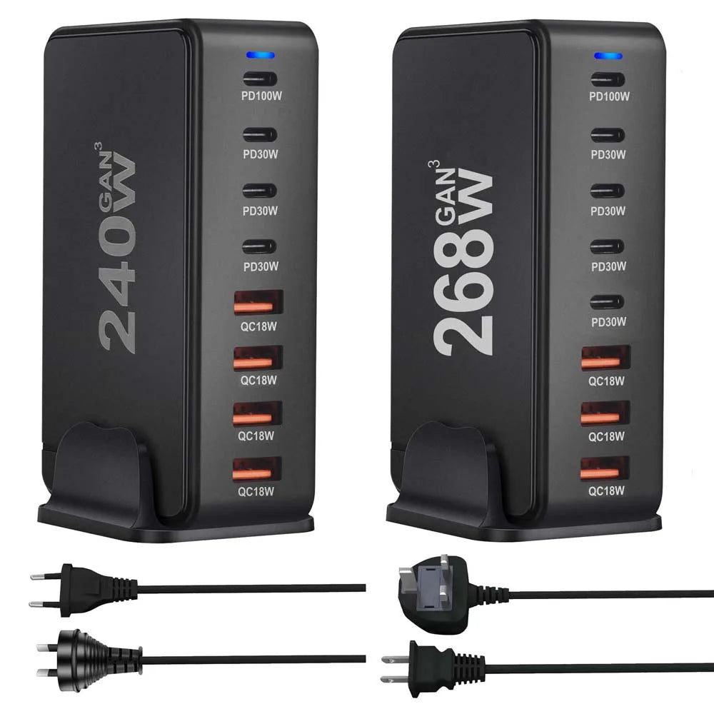 268W 8-Port USB-C PD & QC Fast Charging Dock | Multi-Device Multi-Port Charging Dock HIP