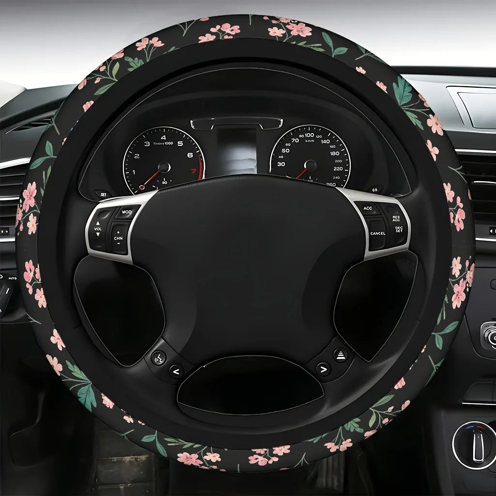 Pink Flower Steering Wheel Cover – Soft, Breathable, All-Season Steering Wheel Cover HIP